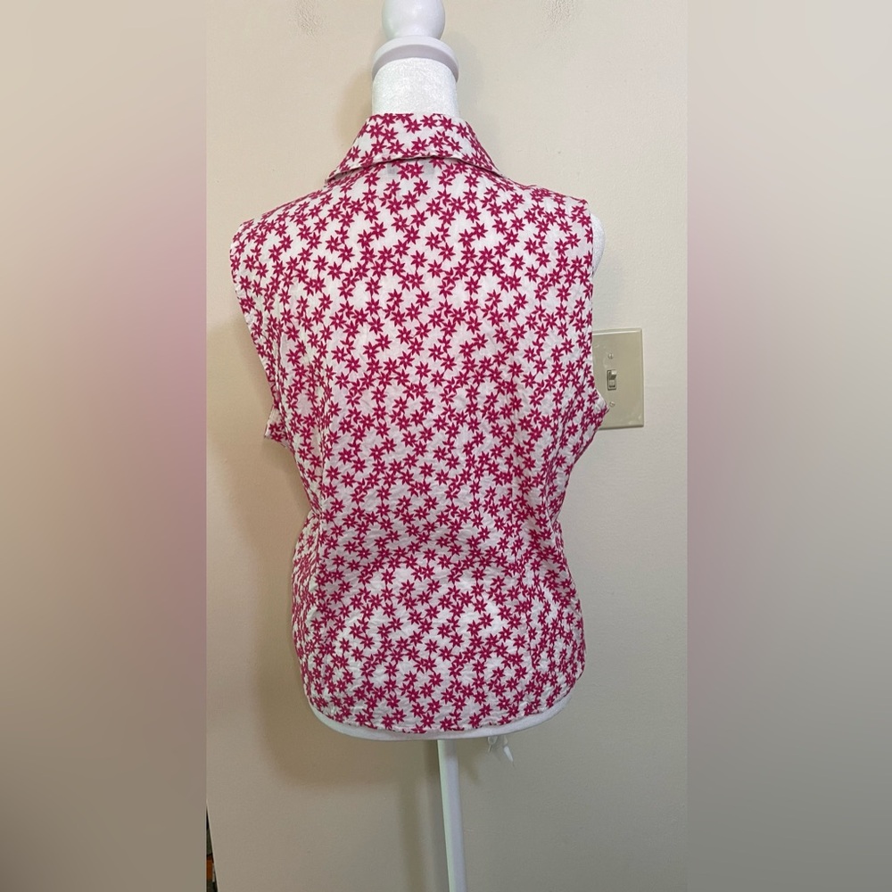 Talbots Women’s Pink Starts Embroidery Sleeveless Button & Tie Front Top Sz 14 - Picture 9 of 17